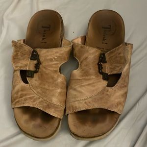 Think sandals tan leather the face 37 woman's